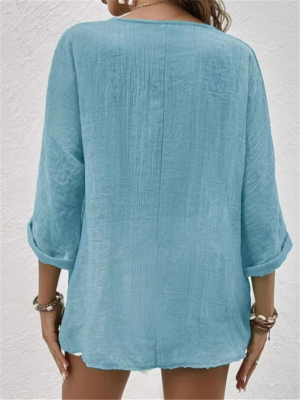 Emilia | Damen Bluse V-Ausschnitt Dreiviertelarm Baumwolle