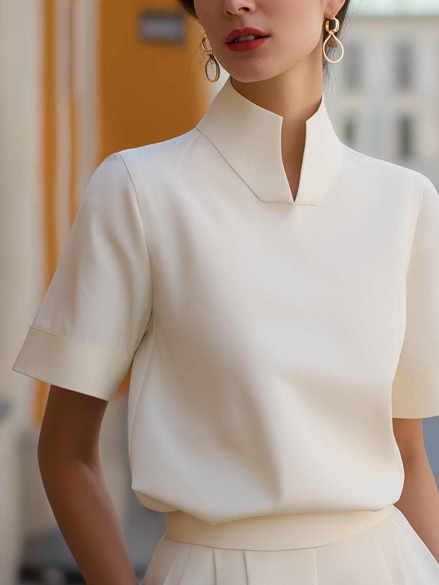Marlene | Damen Business Stehkragen Kurzarm Bluse