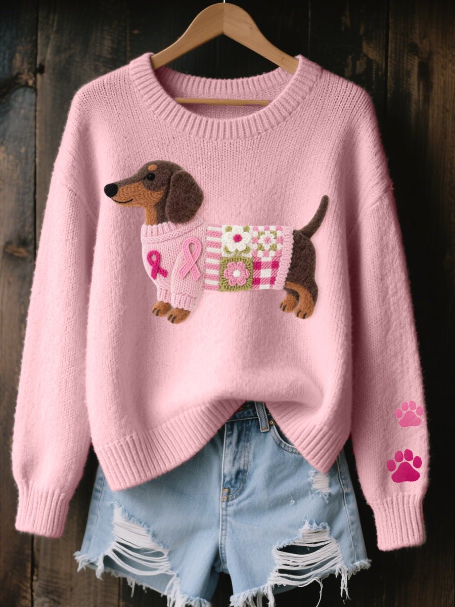 Johanna | Damen Dackel Patchwork Knit Sweater mit Pfotenabdruck-Detail