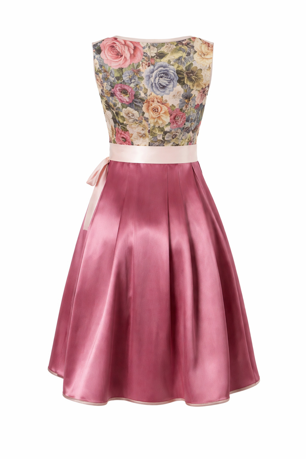 Damen Dirndl Kleid mit Blütenmuster, Frontverschluss und Spitzenschürze