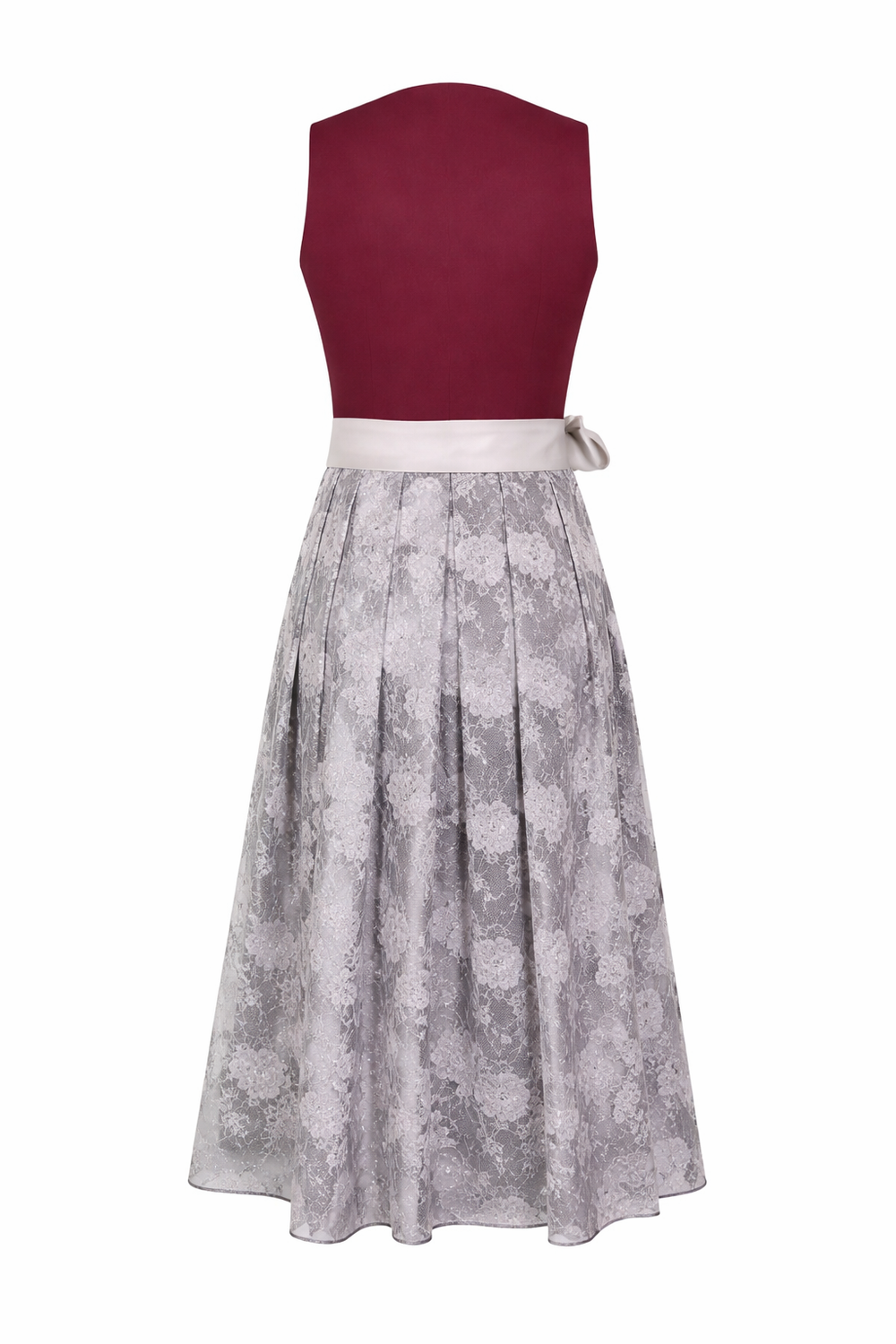 Damen Dirndl Kleid mit breitem Trägeransatz, Taillenband und Spitzenrock