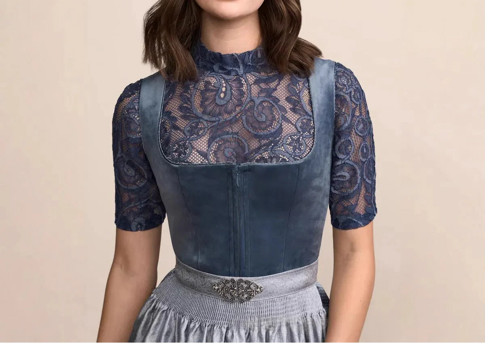 Damen Dirndl Kleid mit Schmuckapplikation, Schürze und Faltenrock