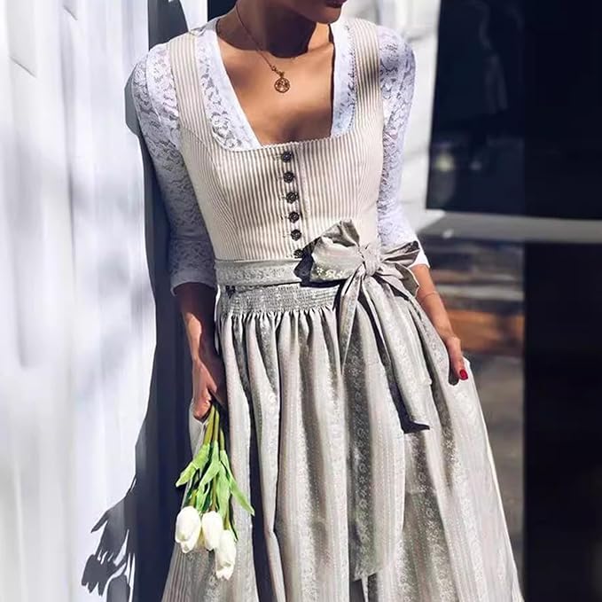 Damen Dirndl Set mit Knopfleiste und Schürze
