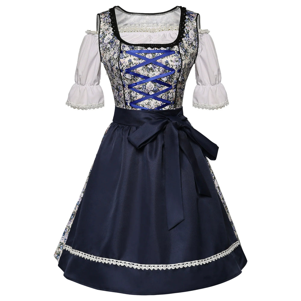 Damen Dirndlkleid-Set mit Schnürmieder, Bluse und weitem Rock