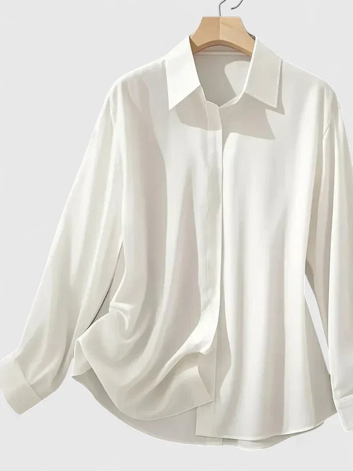 Greta | Damen Elegante Satin Business-Bluse mit verdeckter Knopfleiste