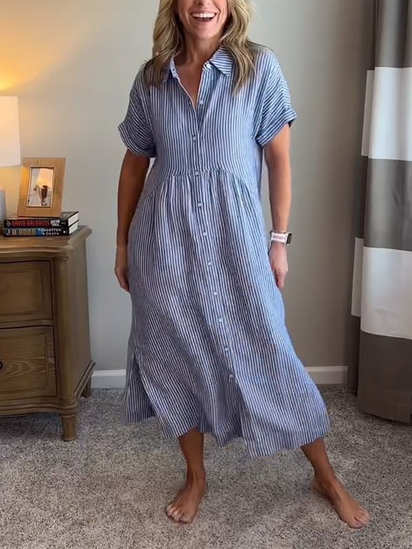 Mia | Damen Gestreiftes Kurzarm Midi-Shirtkleid