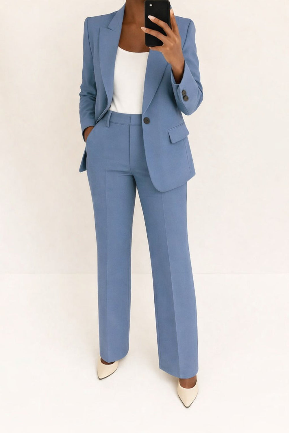 Elfriede | Damen High-Waist Wide-Leg Blazer-Anzug-Set