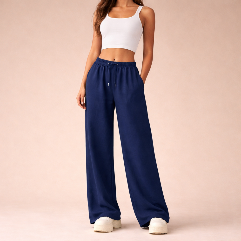 Damen Hose mit elastischem Bund und weitem Bein
