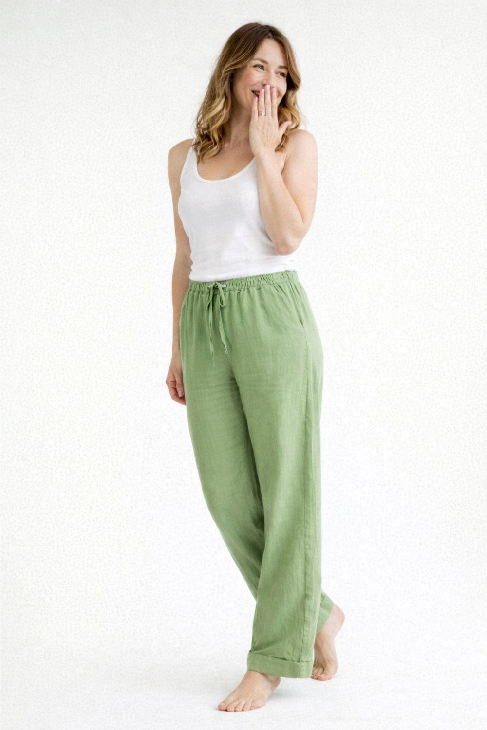 Damen Hose mit geradem Bein, elastischem Bund und Kordelzug