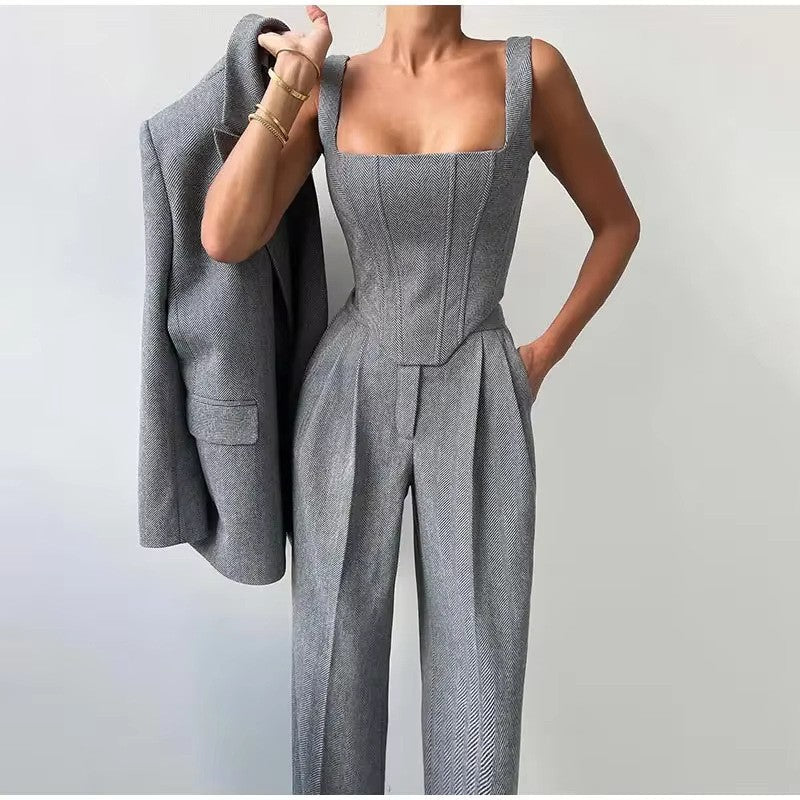 Damen Hosenanzug Set mit Korsett und Blazer