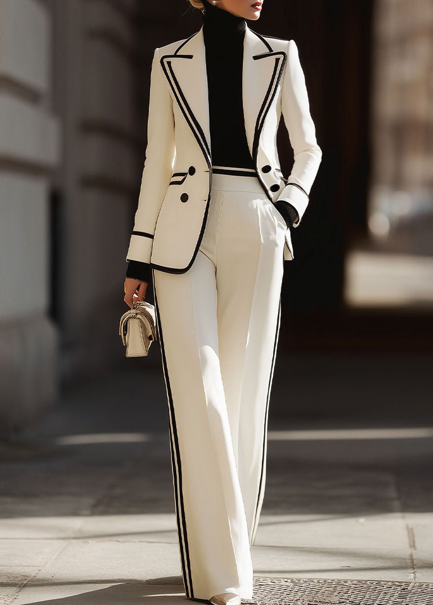 Clara | Damen Hosenanzug Zweiteiler Blazer Kontrastpaspel Business