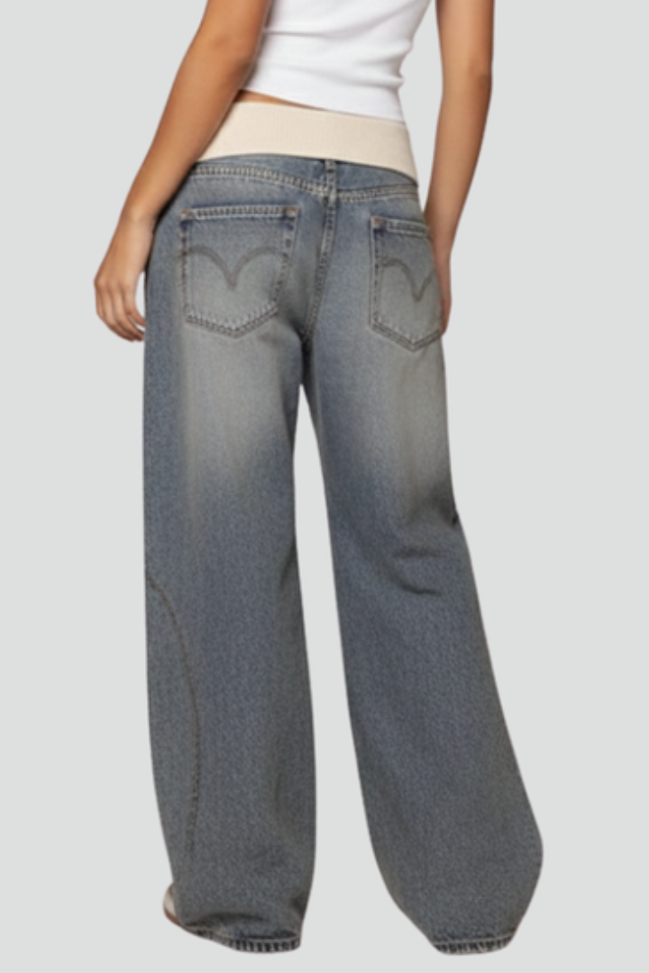 Damen Jeanshose mit weitem Bein und elastischem Bund
