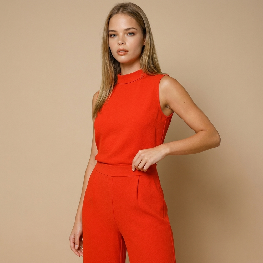 Damen Jumpsuit ärmellos mit Stehkragen und weitem Bein