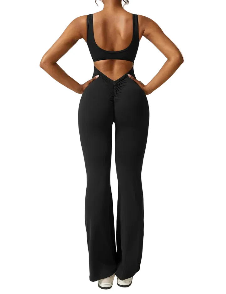 Damen Jumpsuit mit offenem Rücken und ausgestelltem Bein