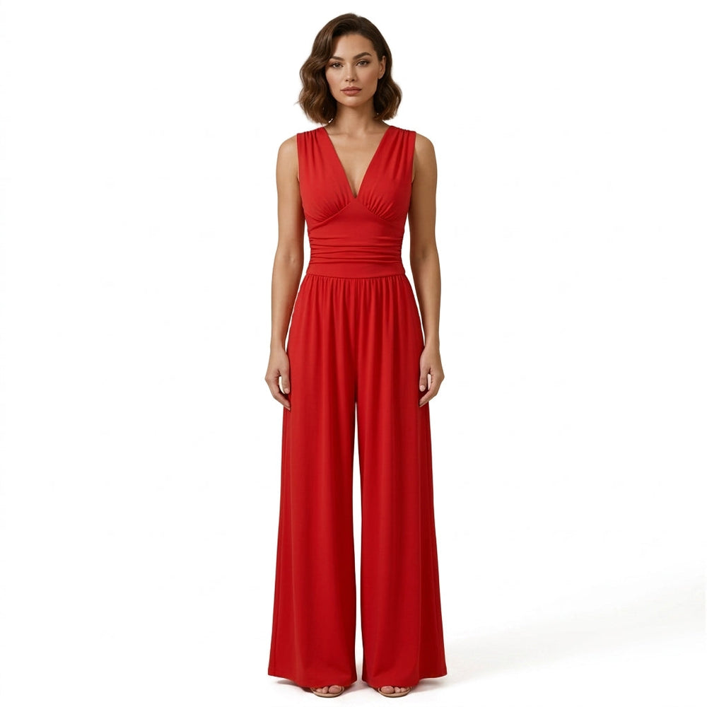 Damen-Jumpsuit mit V-Ausschnitt und weitem Bein
