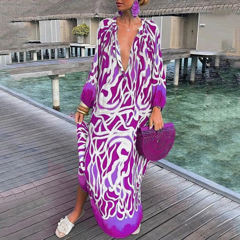 Amelie | Damen Kaftan Maxi Kleid Abstract Print Locker