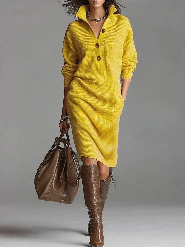 Damen Kleid Midi Knopfleiste