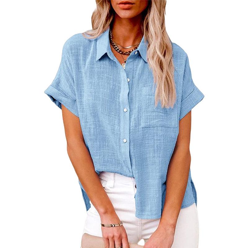Damen Kurzarm Bluse locker mit Knöpfen