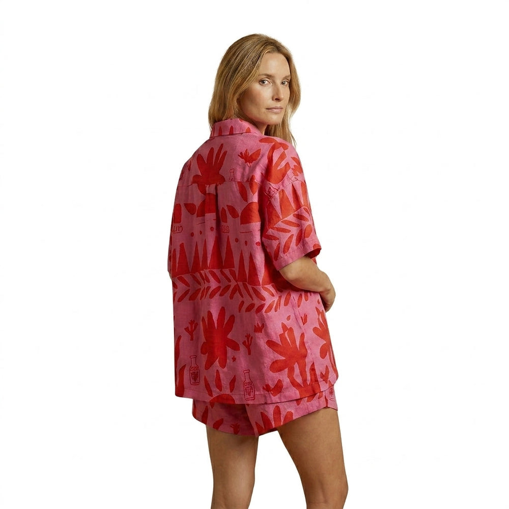 Damen Kurzarmhemd und Shorts Set mit abstraktem Muster