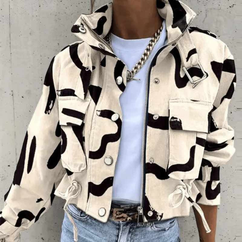 Damen Kurzjacke mit Kapuze und Taschen