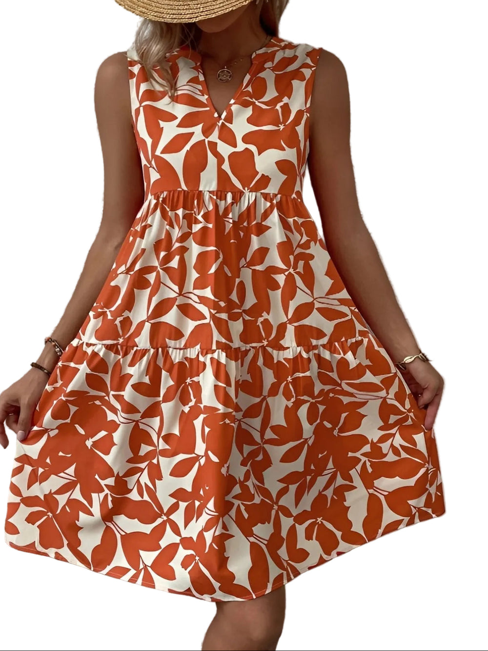 Damen Kurzkleid ohne Ärmel mit V-Ausschnitt und gestuftem Rock
