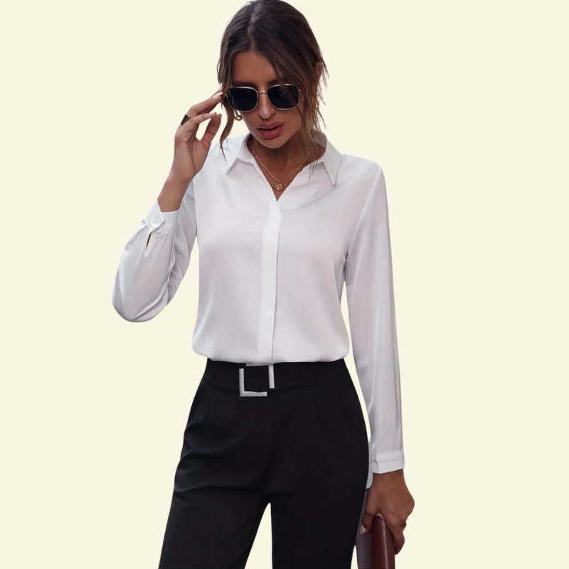 Damen Langarm Bluse mit Kragen und verdeckter Knopfleiste