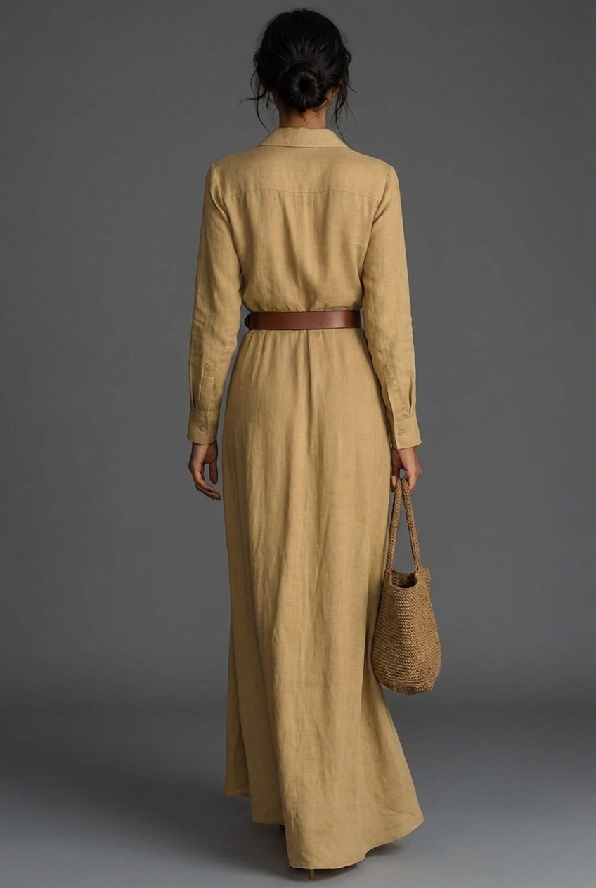 Hannah | Damen Langarm Wickel Maxi Kleid mit Gürtel
