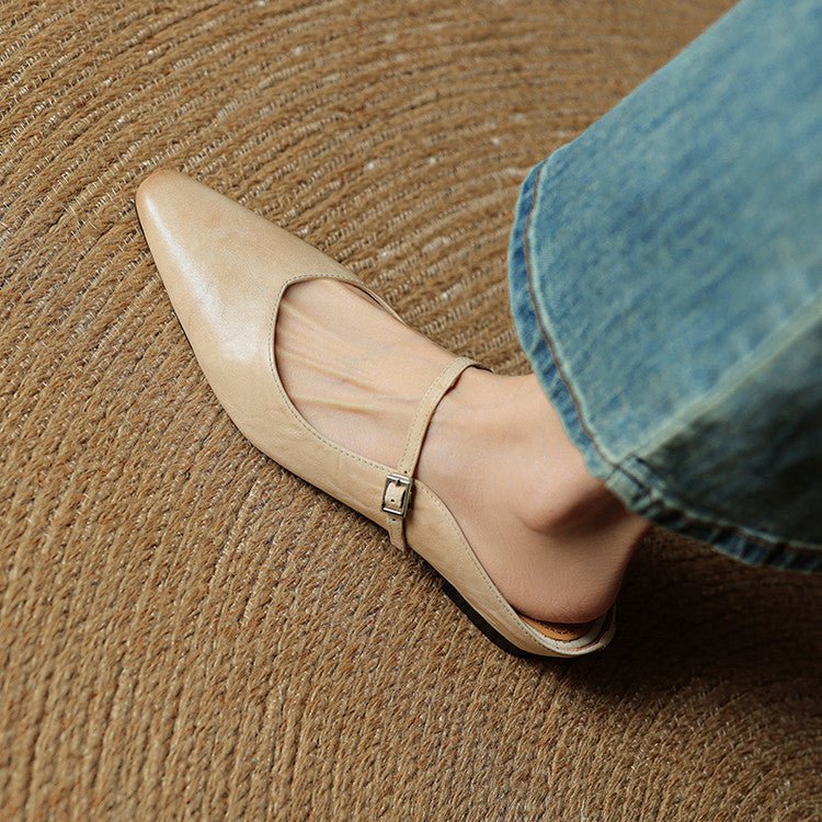 Marie | Damen Leder Mules Spitz Mary Jane Riemchen