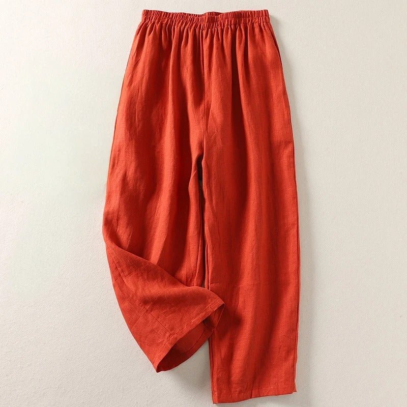 Hannah | Damen Leinen Hose Weiter Schnitt Elastischer Bund