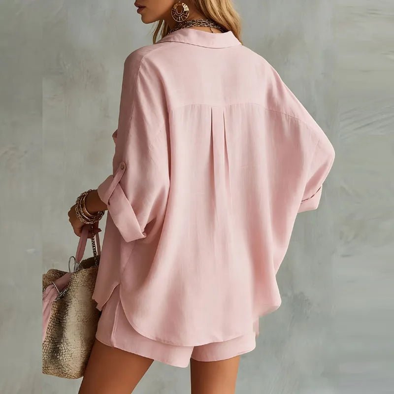 Charlotte | Damen Leinen Set Hemd Shorts Zweiteilig Sommer