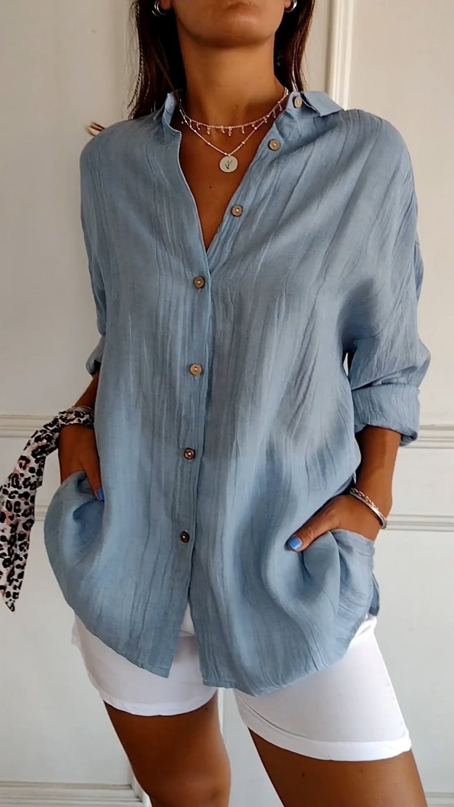 Nora | Damen Leinenbluse Oversized Button-Down Kragen Langarm