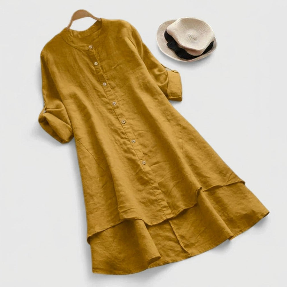 Johanna | Damen Leinenkleid mit Knopfleiste und asymmetrischem Saum