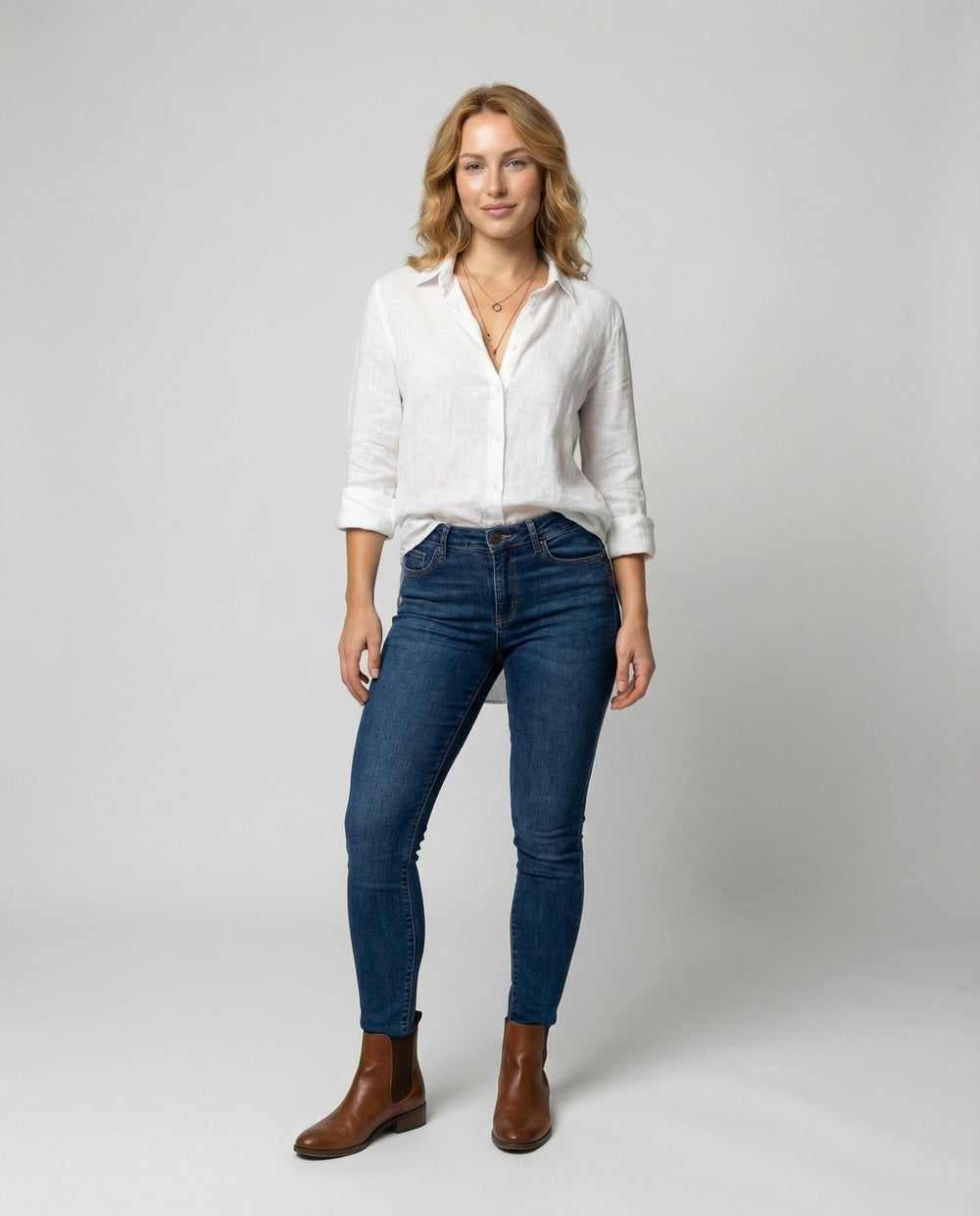 Annika | Damen Leinenstil Dreiviertelarm Klassische Bluse