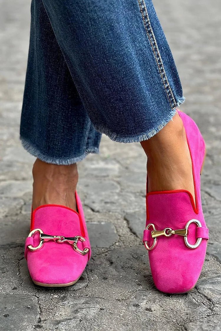 Marie | Damen Loafer Mokassins mit Metalldetail Pink Wildleder