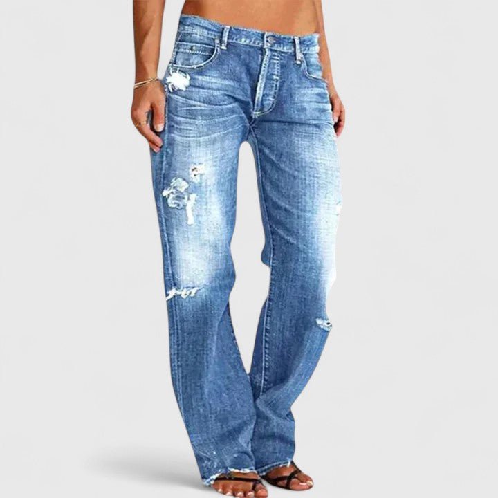 Marie | Damen Low Rise Destroyed Straight Leg Jeans