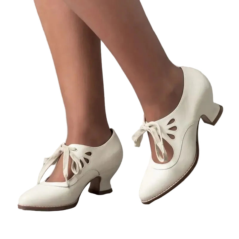 Damen Mary-Jane Pumps mit Schnürung und Cutout-Oberteil mit niedrigem Absatz