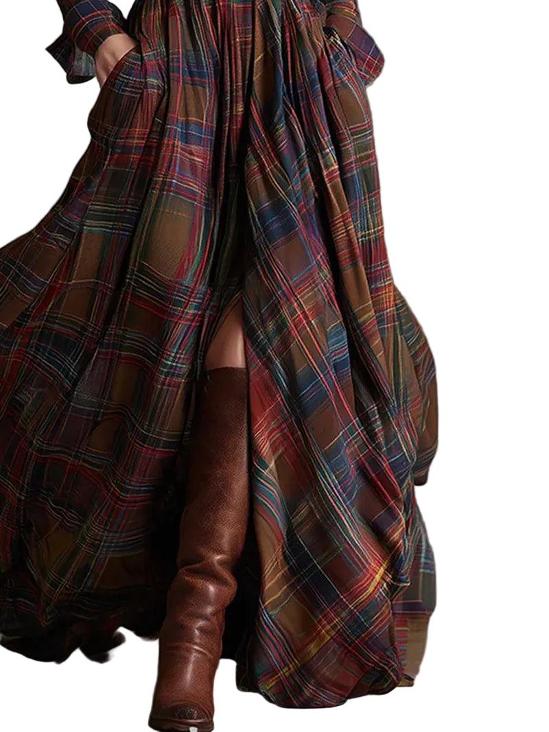 Damen Maxi-Hemdkleid im Karomuster mit Gürtel