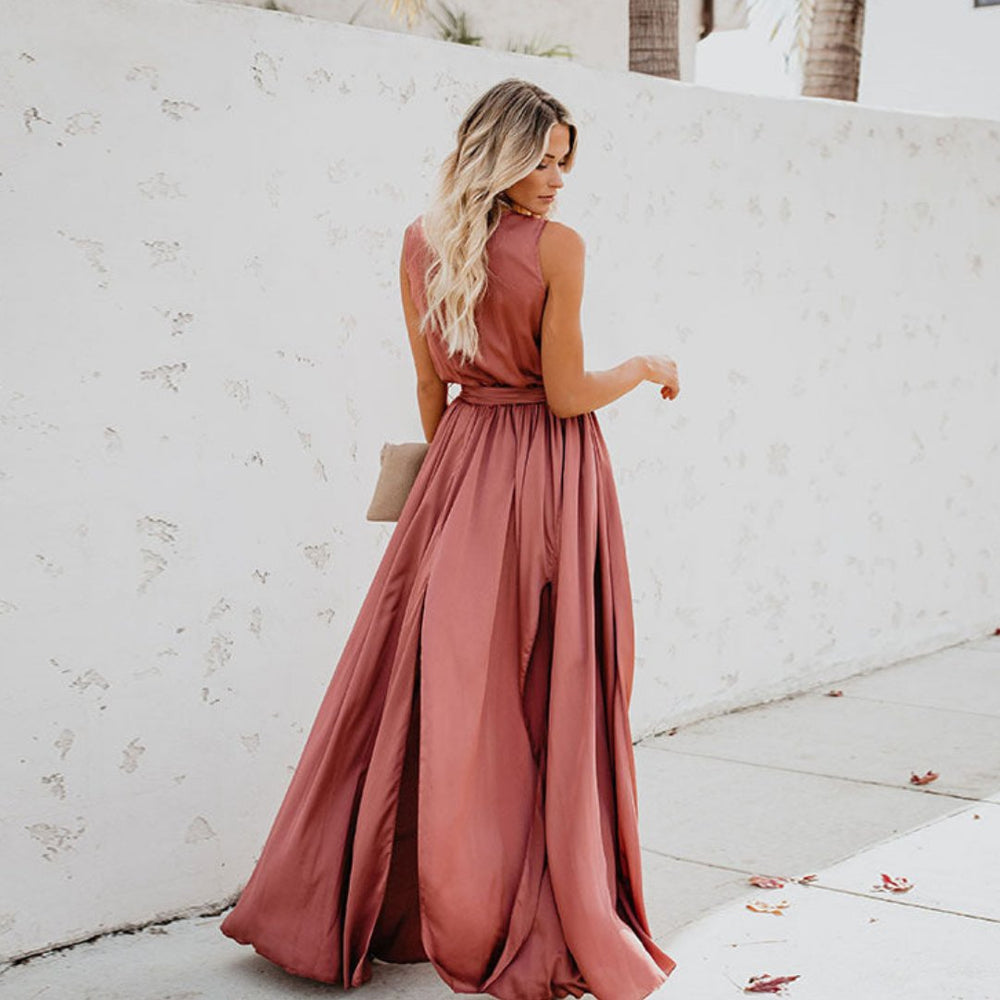 Elisabeth | Damen Maxi-Kleid mit Taillenband und Seitenschlitz