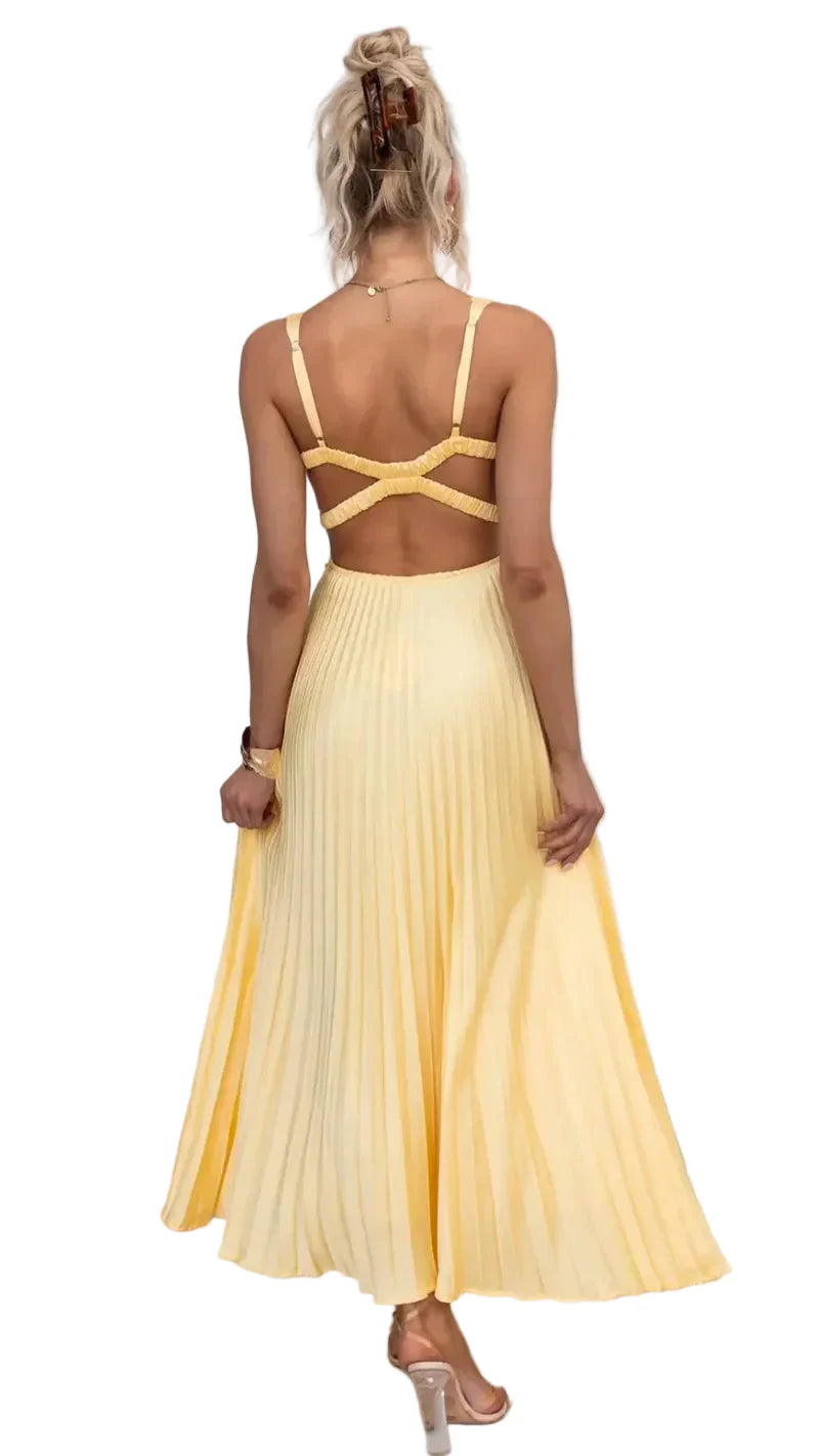 Damen Maxi Kleid mit V-Ausschnitt und offenem Rücken