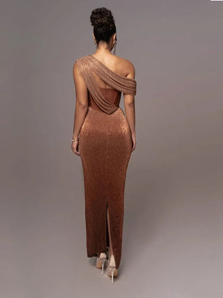 Damen Maxikleid mit asymmetrischem Schulterdesign und Drapierung