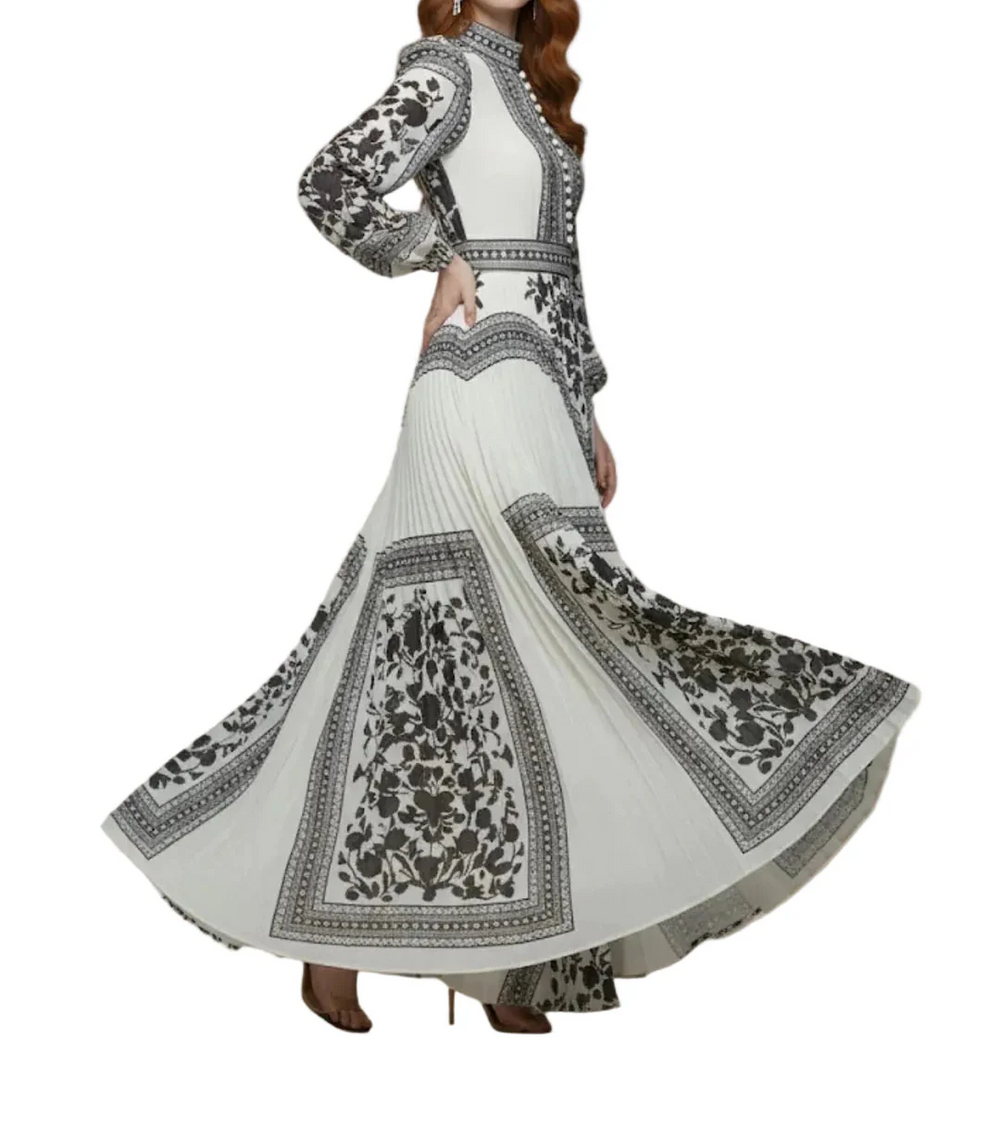 Damen Maxikleid mit Druckmuster und Plisseerock