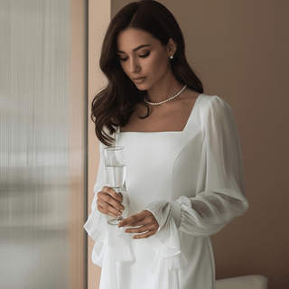 Damen Maxikleid mit eckigem Ausschnitt und langen Ärmeln