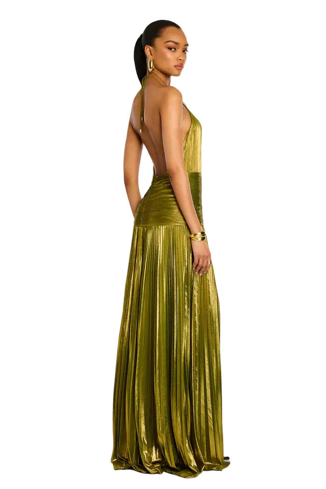 Damen Maxikleid mit Neckholder, Faltenrock und Schlitz