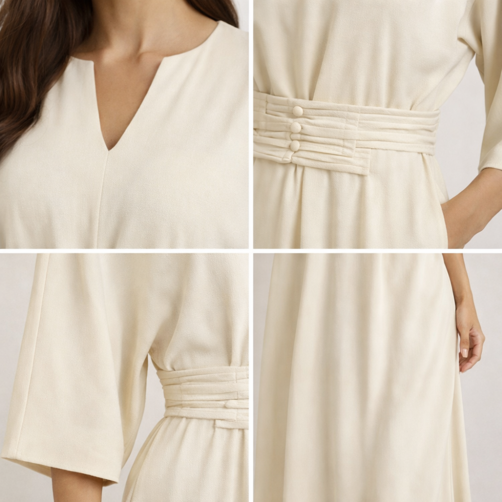 Damen Maxikleid mit Plissierter Taille