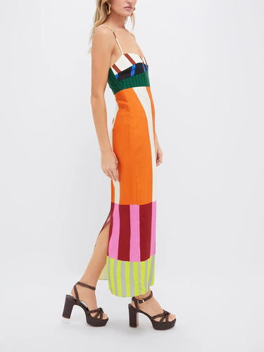 Damen Maxikleid mit schmalen Trägern und Colorblock-Design