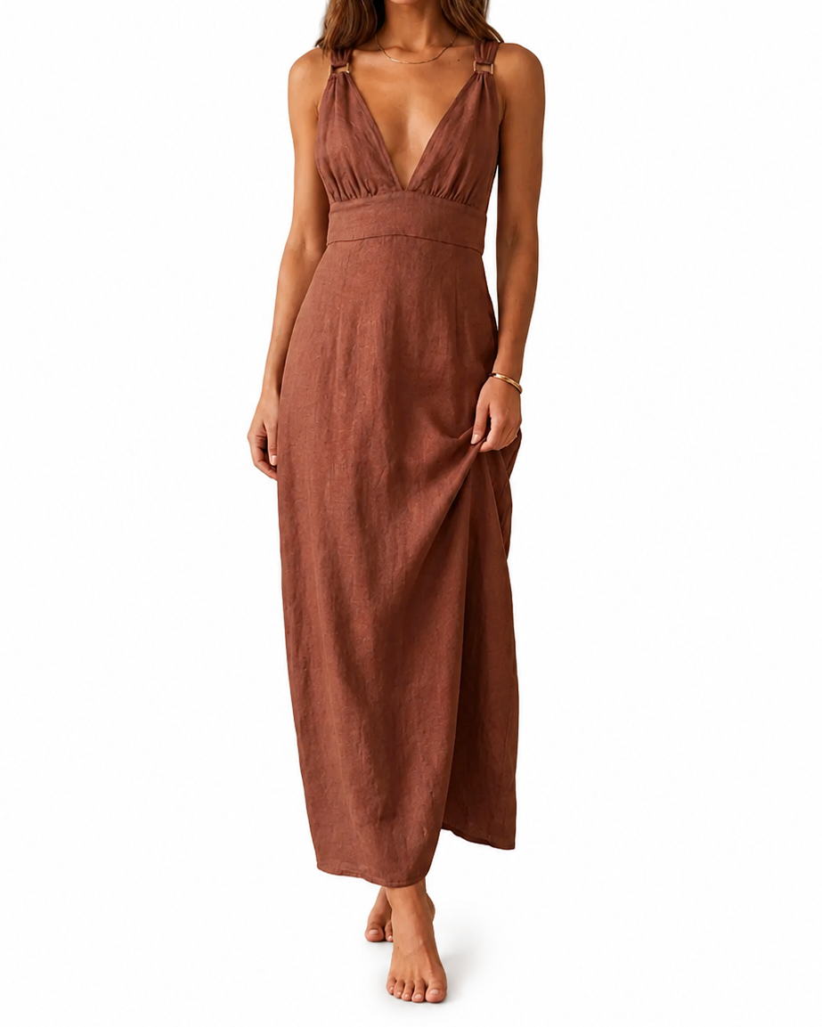 Damen Maxikleid mit Tiefem V-Ausschnitt
