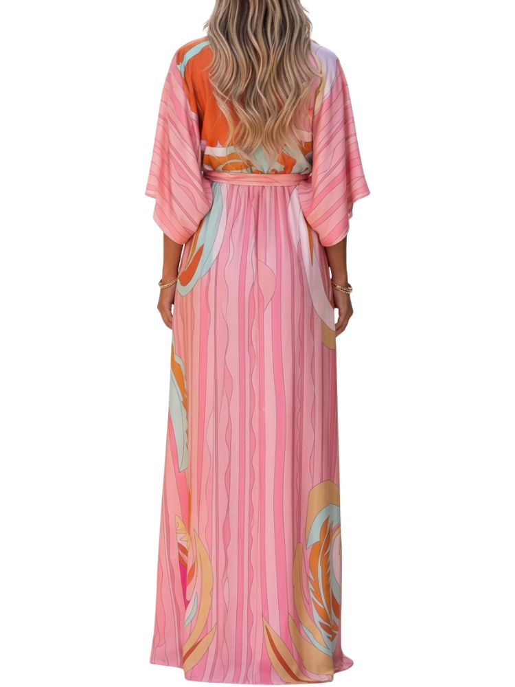 Damen Maxikleid mit V-Ausschnitt und Taillenzug