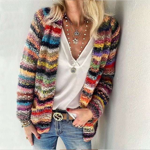 Luisa | Damen Mehrfarbige Strick-Cardigan