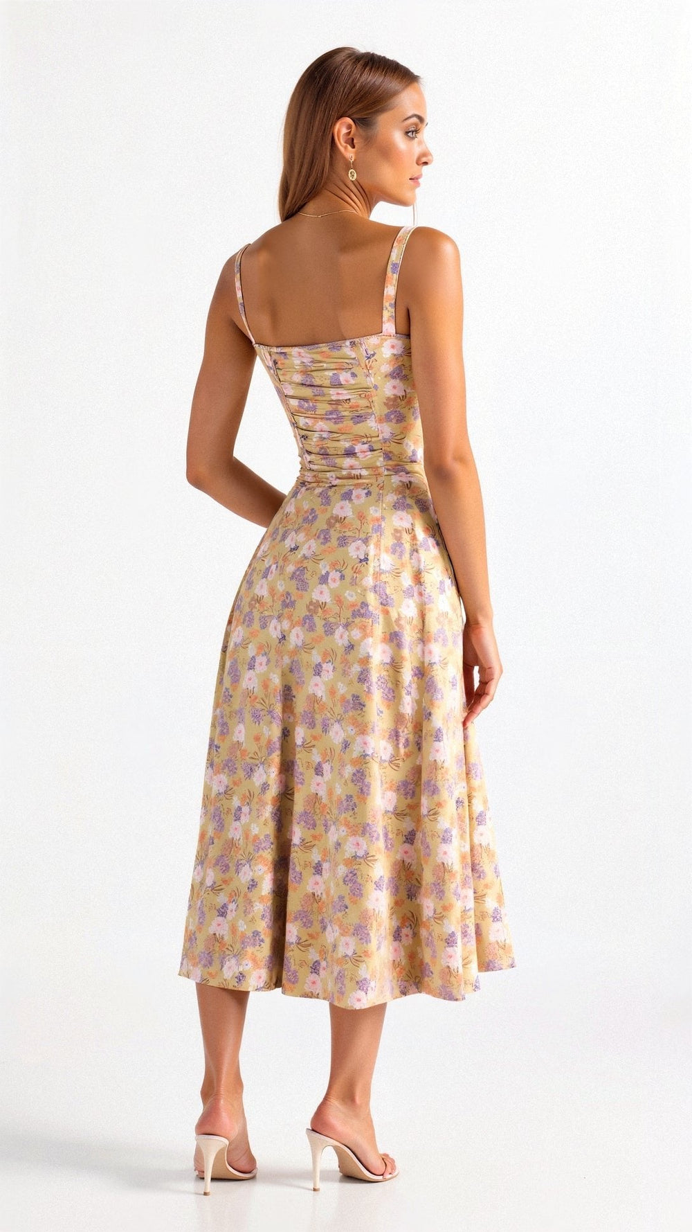 Emilia | Damen Midi Kleid mit Korsett-Optik und Blumenmuster