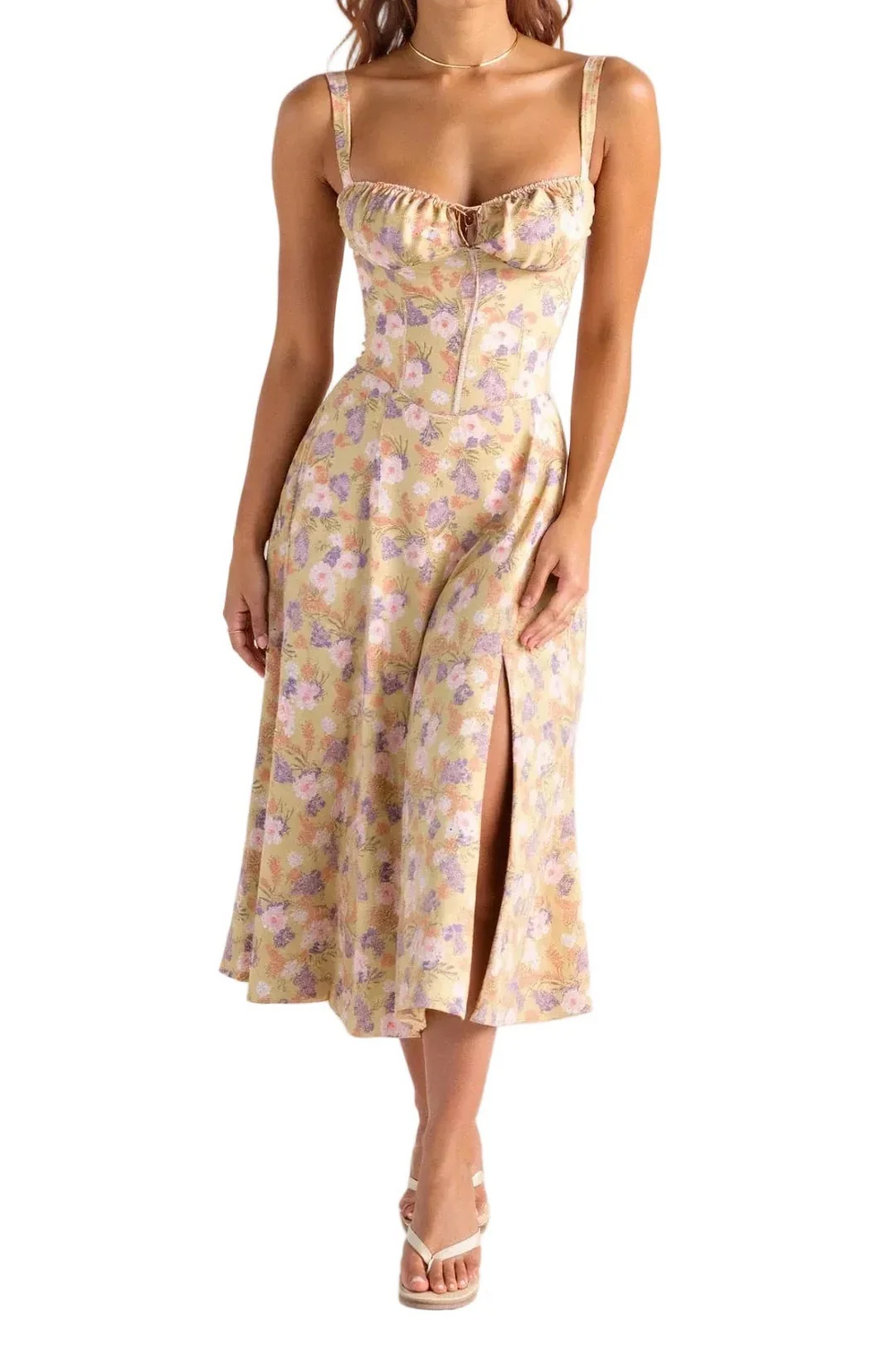 Damen Midikleid im Korsettstil mit Blumenmuster